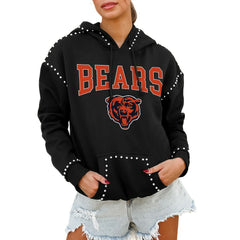Chicago Bears Gameday Couture Women's Oversized Catch the Vibe Studded Pullover Hoodie Black - NFL