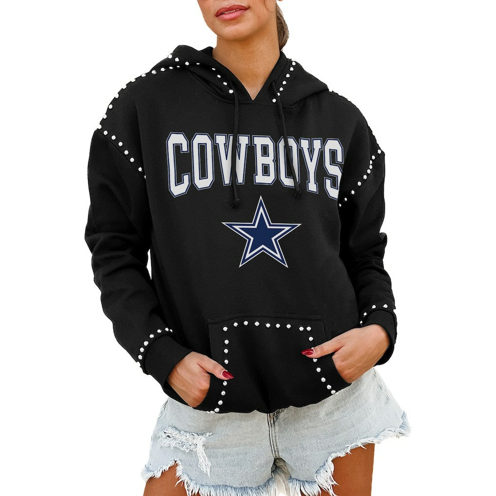 Dallas Cowboys Gameday Couture Women's Oversized Catch the Vibe Studded Pullover Hoodie Black - NFL