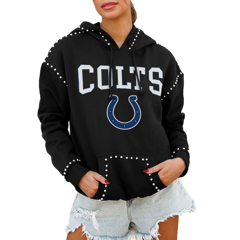 Indianapolis Colts Gameday Couture Women's Oversized Catch the Vibe Studded Pullover Hoodie Black - NFL