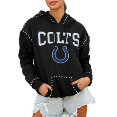 Indianapolis Colts Gameday Couture Women's Oversized Catch the Vibe Studded Pullover Hoodie Black - NFL