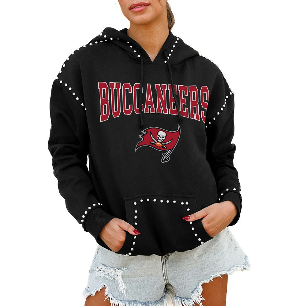 Tampa Bay Buccaneers Gameday Couture Women's Oversized Catch the Vibe Studded Pullover Hoodie Black - NFL