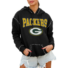 Green Bay Packers Gameday Couture Women's Oversized Catch the Vibe Studded Pullover Hoodie Black - NFL