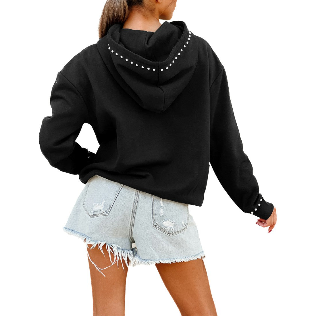 Green Bay Packers Gameday Couture Women's Oversized Catch the Vibe Studded Pullover Hoodie Black - NFL
