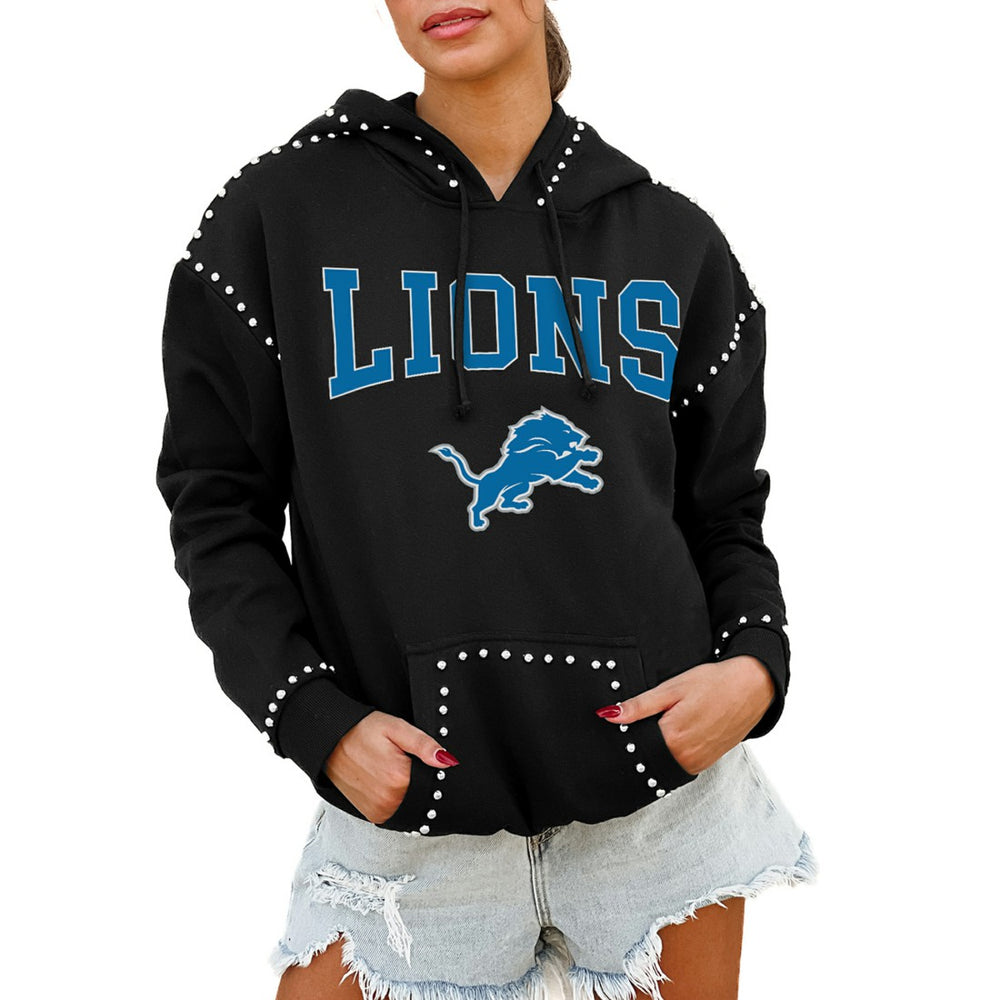 Detroit Lions Gameday Couture Women's Oversized Catch the Vibe Studded Pullover Hoodie Black - NFL