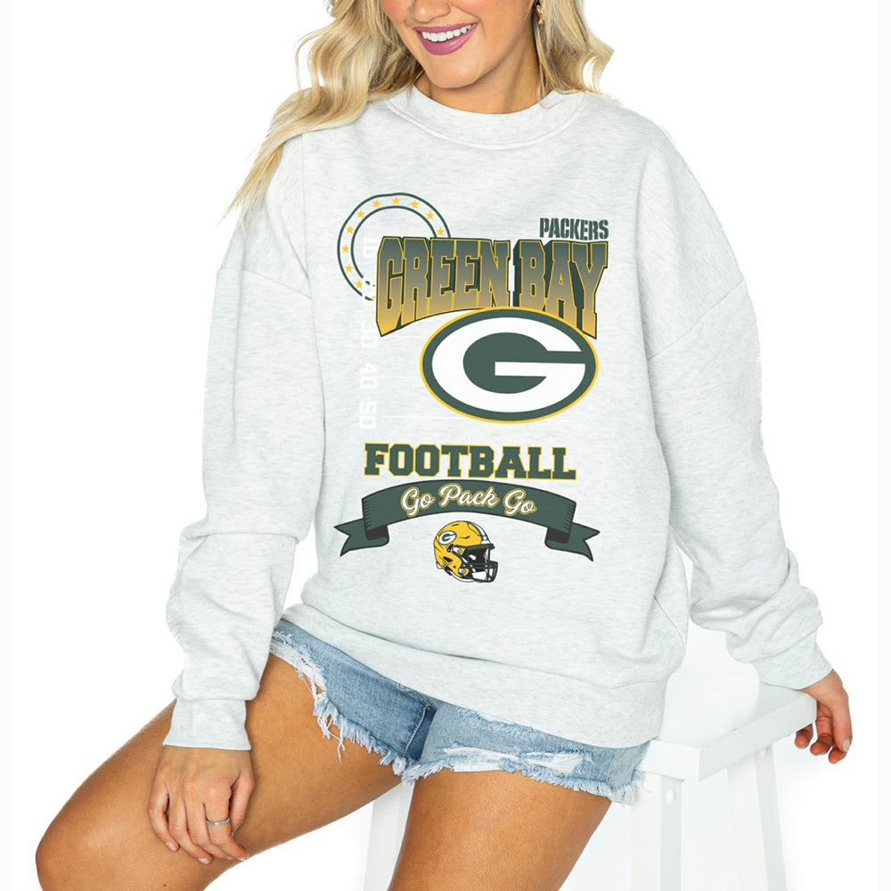 Green Bay Packers Gameday Couture Women's Oversized Run the Show Pullover Sweatshirt Ash - NFL