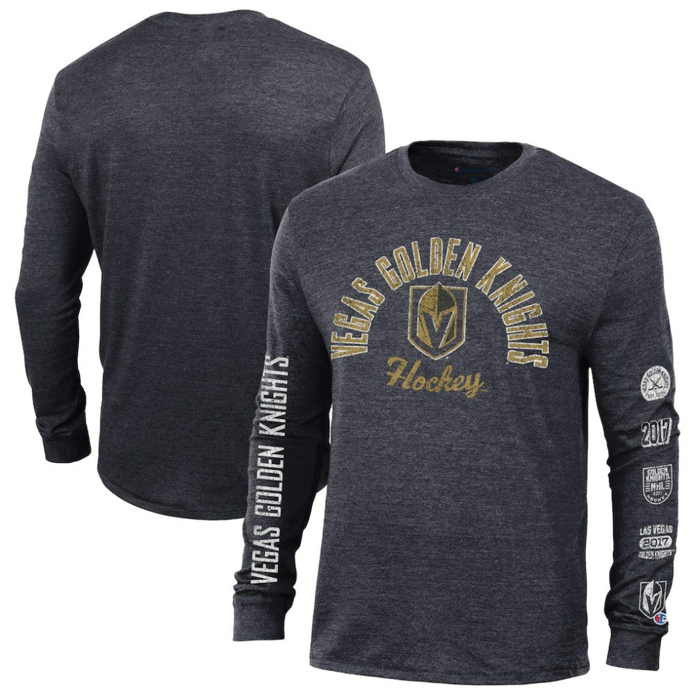 Vegas Golden Knights Champion Multi-Logo Tri-Blend Long Sleeve T-Shirt Black
