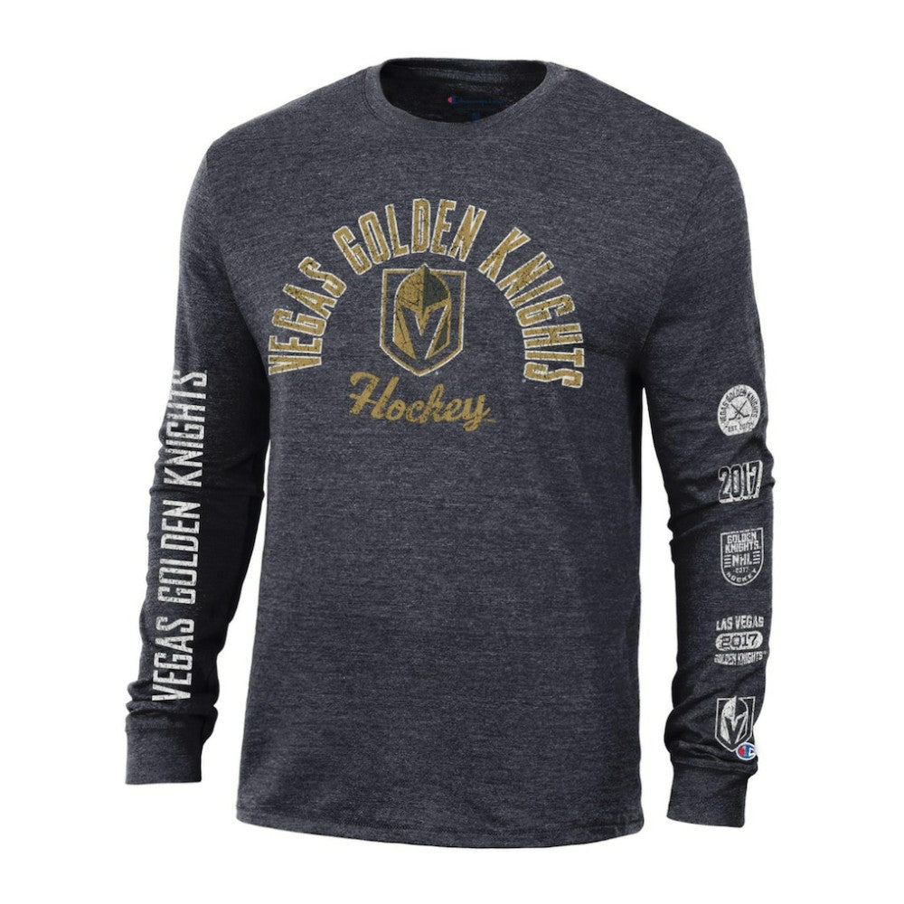 Vegas Golden Knights Champion Multi-Logo Tri-Blend Long Sleeve T-Shirt Black