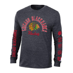 Chicago Blackhawks Champion Multi-Logo Tri-Blend Long Sleeve T-Shirt Heather Black