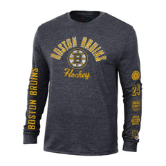 Boston Bruins Champion Multi-Logo Tri-Blend Long Sleeve T-Shirt Heather Black