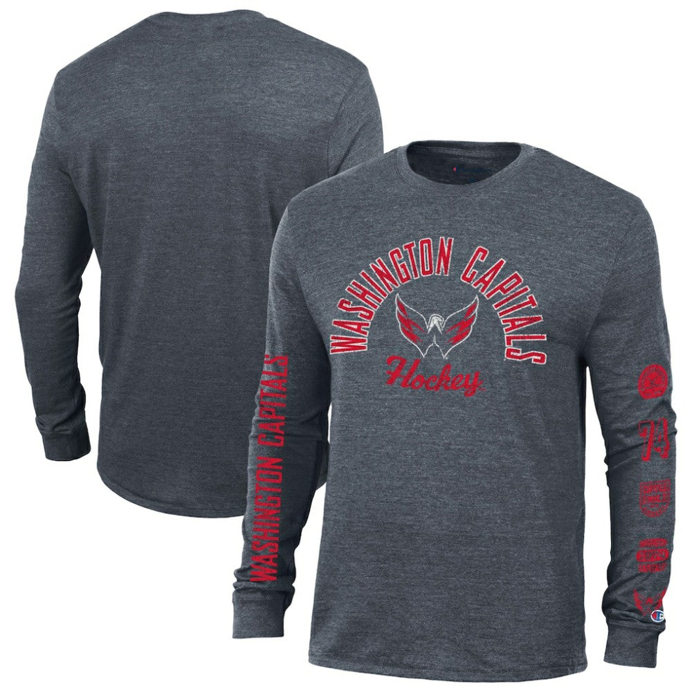 Washington Capitals Champion Multi-Logo Tri-Blend Long Sleeve T-Shirt Heather Navy