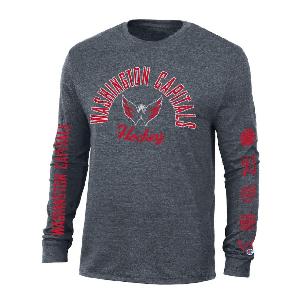 Washington Capitals Champion Multi-Logo Tri-Blend Long Sleeve T-Shirt Heather Navy