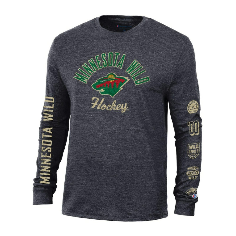 Minnesota Wild - Champion Multi-Logo Tri-Blend Long Sleeve T-Shirt Heather Black
