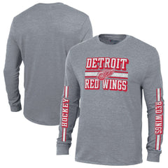 Detroit Red Wings - Champion Tri-Blend Dual-Stripe Long Sleeve T-Shirt Heather Gray
