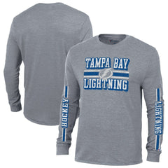 Tampa Bay Lightning - Champion Tri-Blend Dual-Stripe Long Sleeve T-Shirt Heather Gray