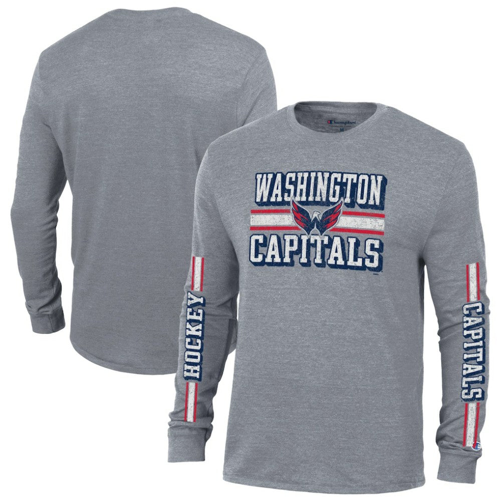 Washington Capitals Champion Tri-Blend Dual-Stripe Long Sleeve T-Shirt Heather Gray