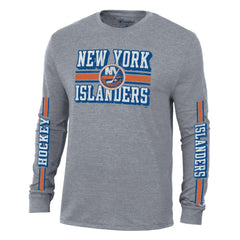 New York Islanders - Champion Tri-Blend Dual-Stripe Long Sleeve T-Shirt Heather Gray