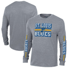 St. Louis Blues - Champion Tri-Blend Dual-Stripe Long Sleeve T-Shirt Heather Gray