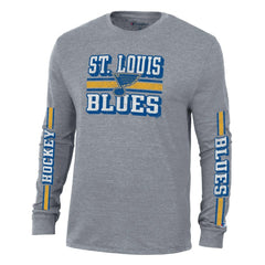 St. Louis Blues - Champion Tri-Blend Dual-Stripe Long Sleeve T-Shirt Heather Gray