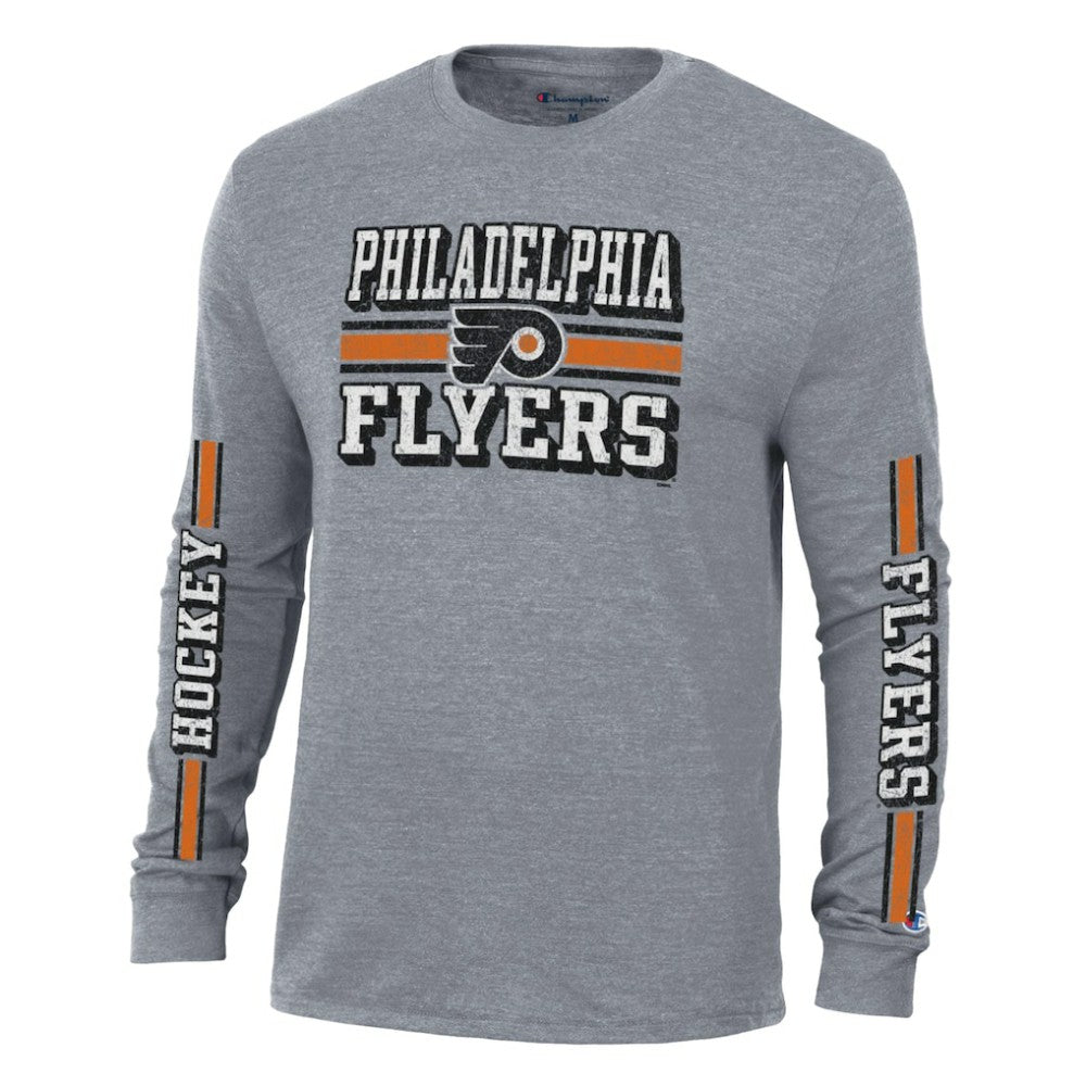 Philadelphia Flyers - Champion Tri-Blend Dual-Stripe Long Sleeve T-Shirt Heather Gray