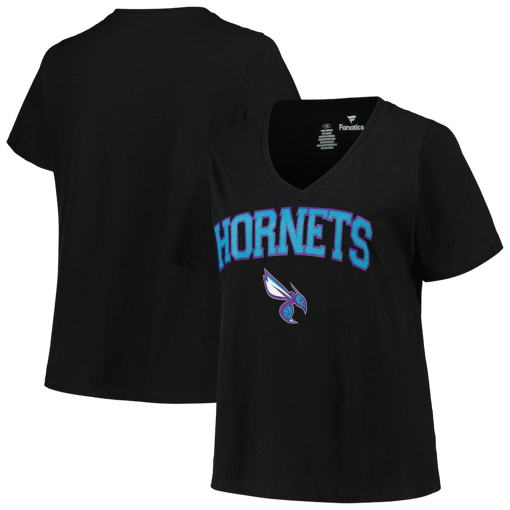 NBA - Charlotte Hornets Profile Women's Plus Size Arch Over Logo V-Neck T-Shirt - Black