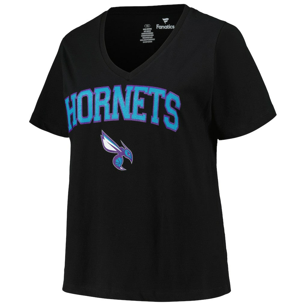 NBA - Charlotte Hornets Profile Women's Plus Size Arch Over Logo V-Neck T-Shirt - Black