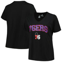 NBA - Philadelphia 76ers Profile Women's Plus Size Arch Over Logo V-Neck T-Shirt - Black