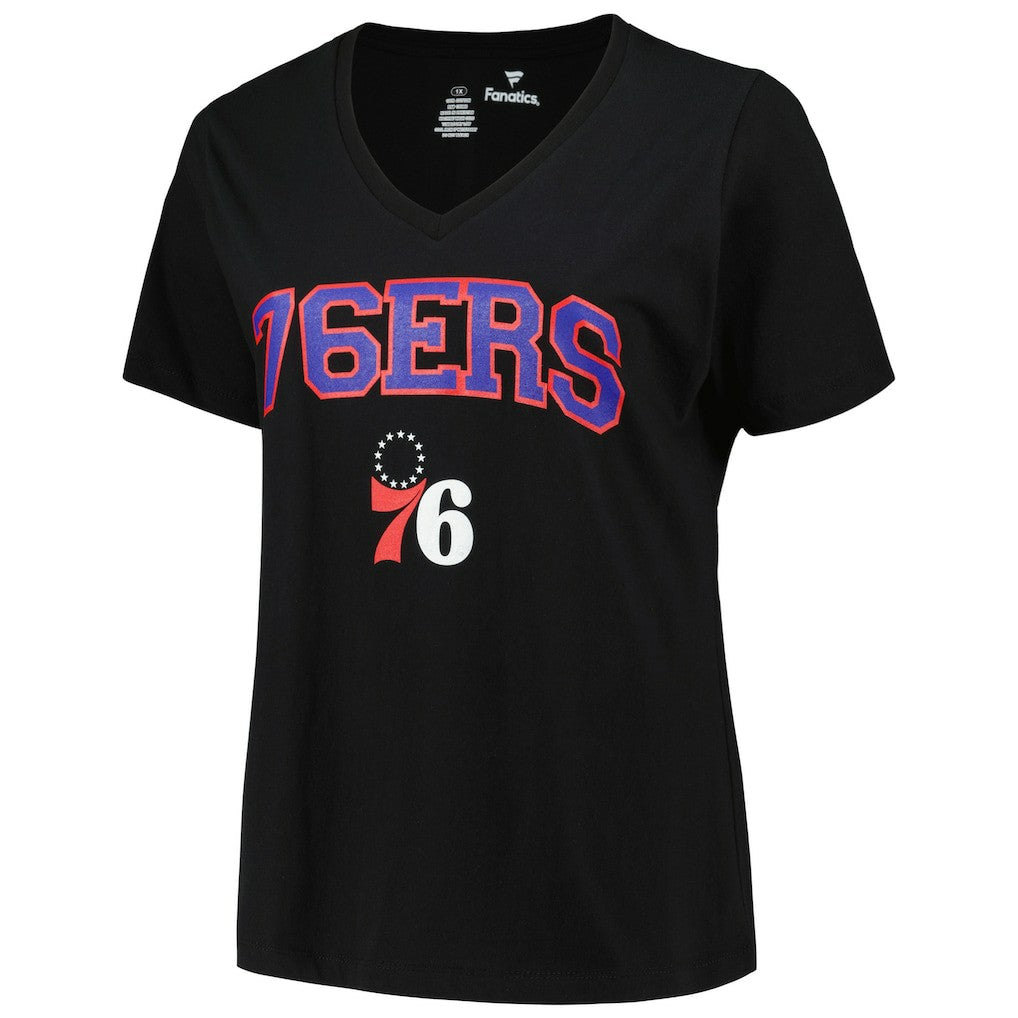 NBA - Philadelphia 76ers Profile Women's Plus Size Arch Over Logo V-Neck T-Shirt - Black