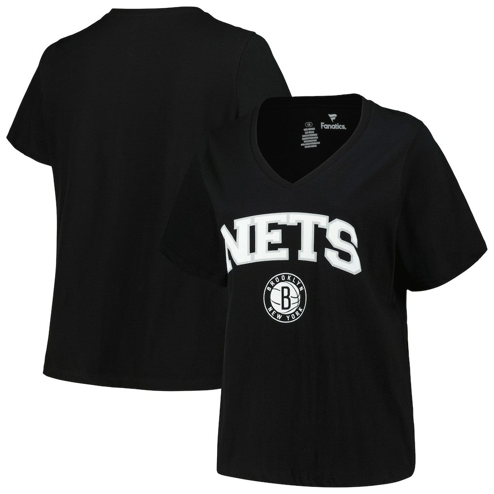 NBA - Brooklyn Nets Profile Women's Plus Size Arch Over Logo V-Neck T-Shirt - Black