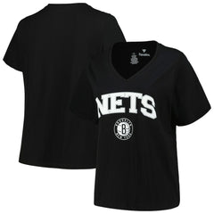 NBA - Brooklyn Nets Profile Women's Plus Size Arch Over Logo V-Neck T-Shirt - Black