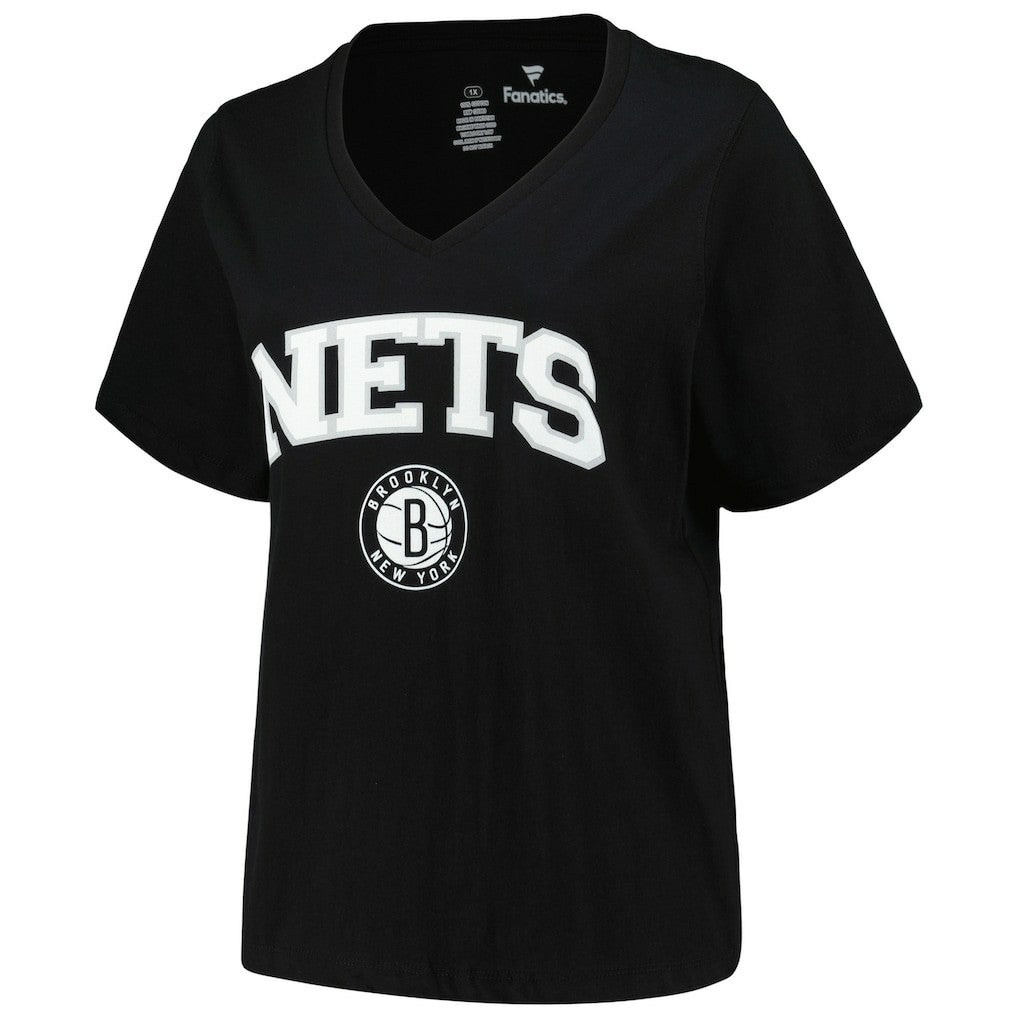 NBA - Brooklyn Nets Profile Women's Plus Size Arch Over Logo V-Neck T-Shirt - Black
