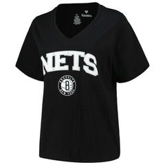 NBA - Brooklyn Nets Profile Women's Plus Size Arch Over Logo V-Neck T-Shirt - Black