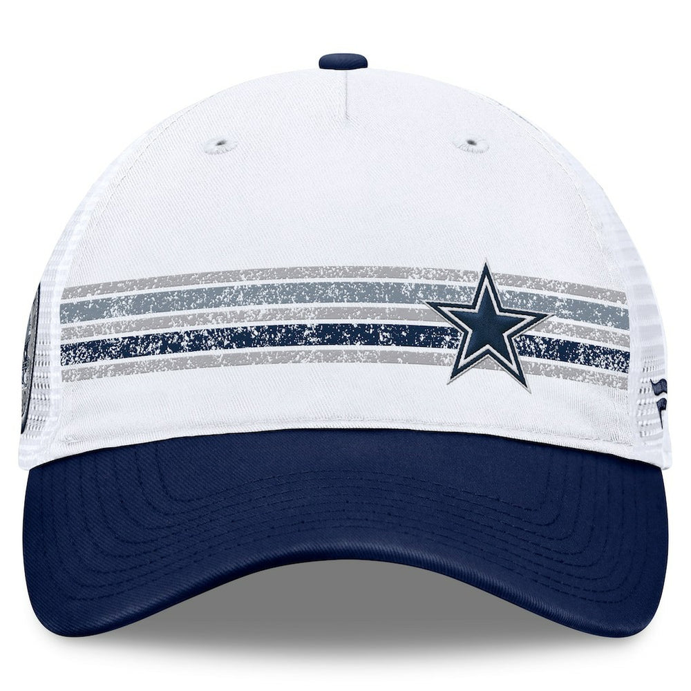 Dallas Cowboys Fundamentals Flawless Stripe Trucker Adjustable Hat White/Navy - Fanatics