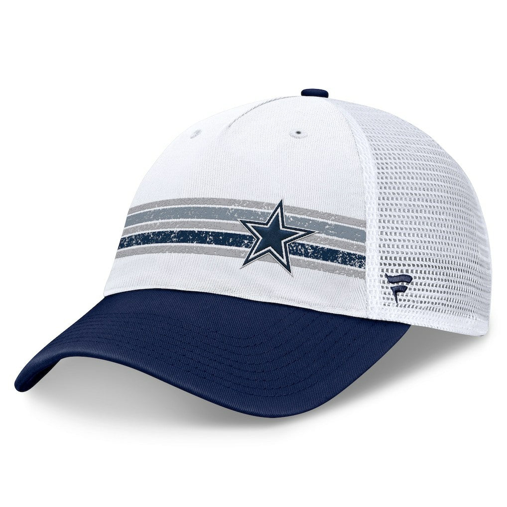Dallas Cowboys Fundamentals Flawless Stripe Trucker Adjustable Hat White/Navy - Fanatics