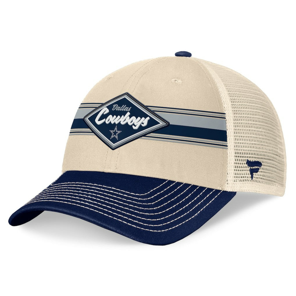 Dallas Cowboys Fundamentals Diamond Stripes Trucker Adjustable Hat Stone/Navy - Fanatics