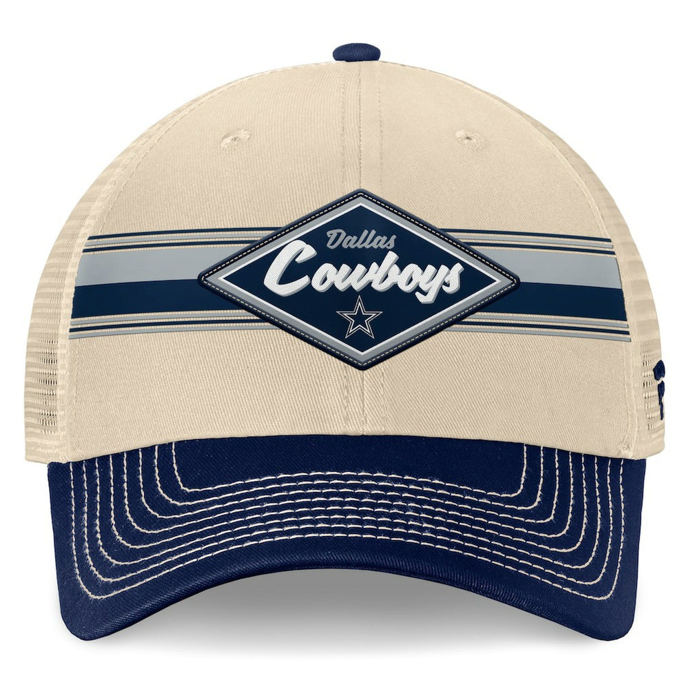 Dallas Cowboys Fundamentals Diamond Stripes Trucker Adjustable Hat Stone/Navy - Fanatics