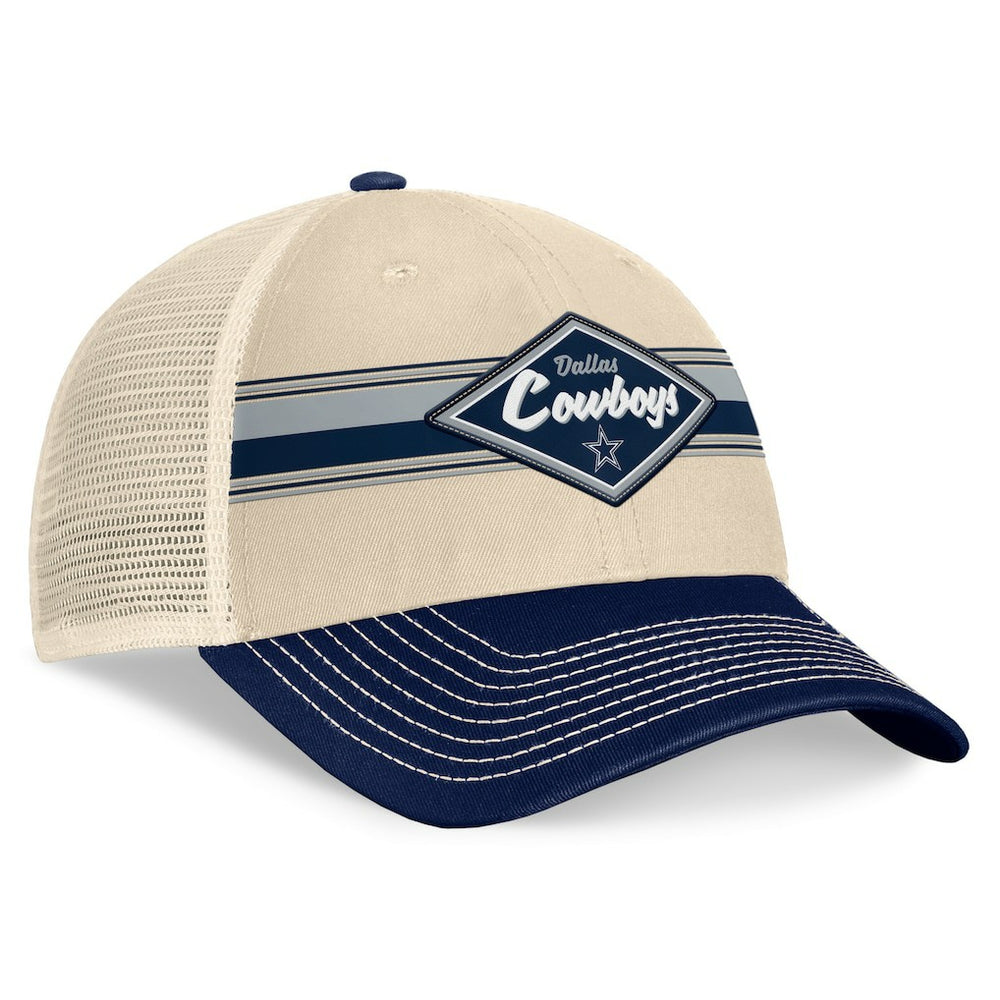 Dallas Cowboys Fundamentals Diamond Stripes Trucker Adjustable Hat Stone/Navy - Fanatics