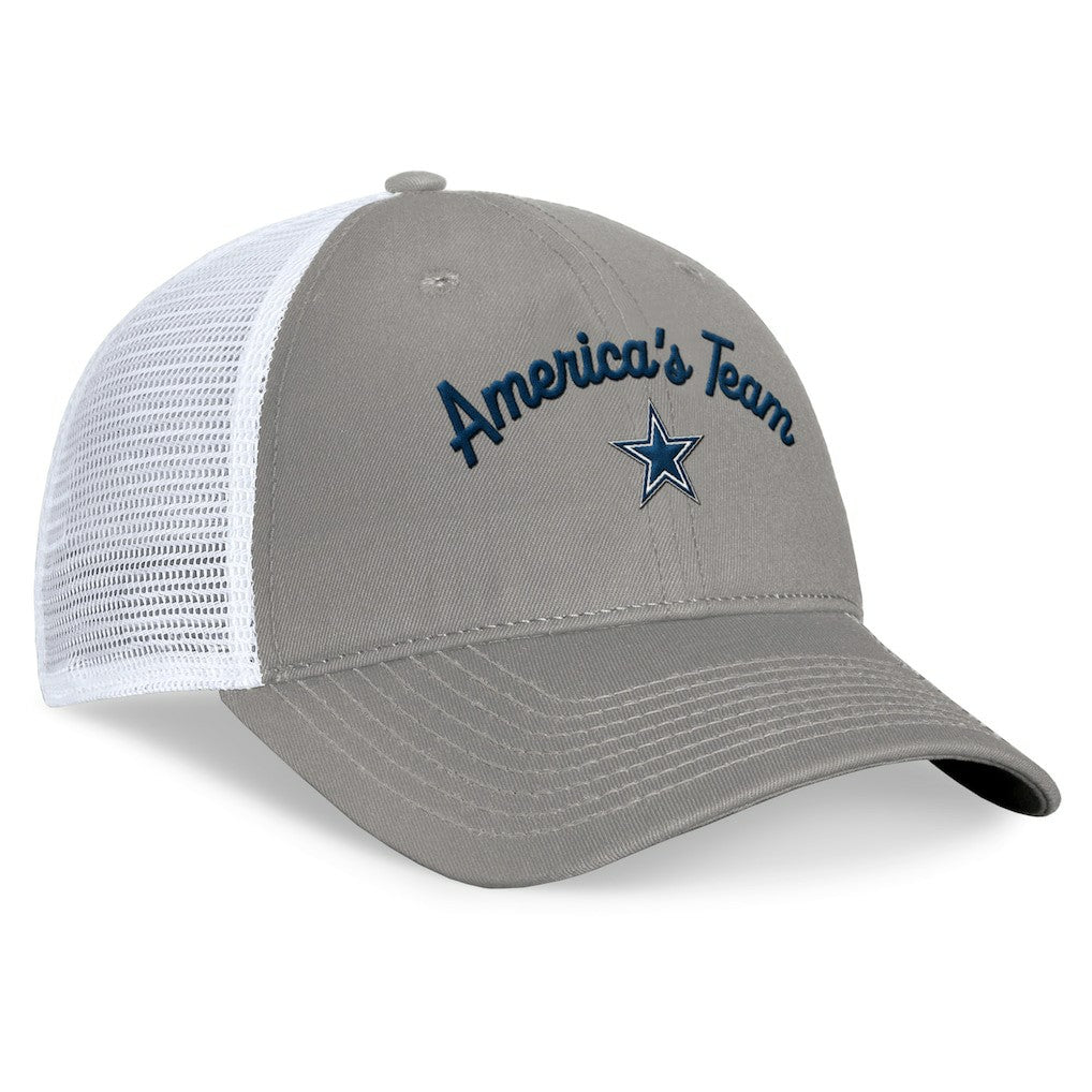 Dallas Cowboys Women's Fundamentals Slogan Trucker Adjustable Hat Gray/White - Fanatics