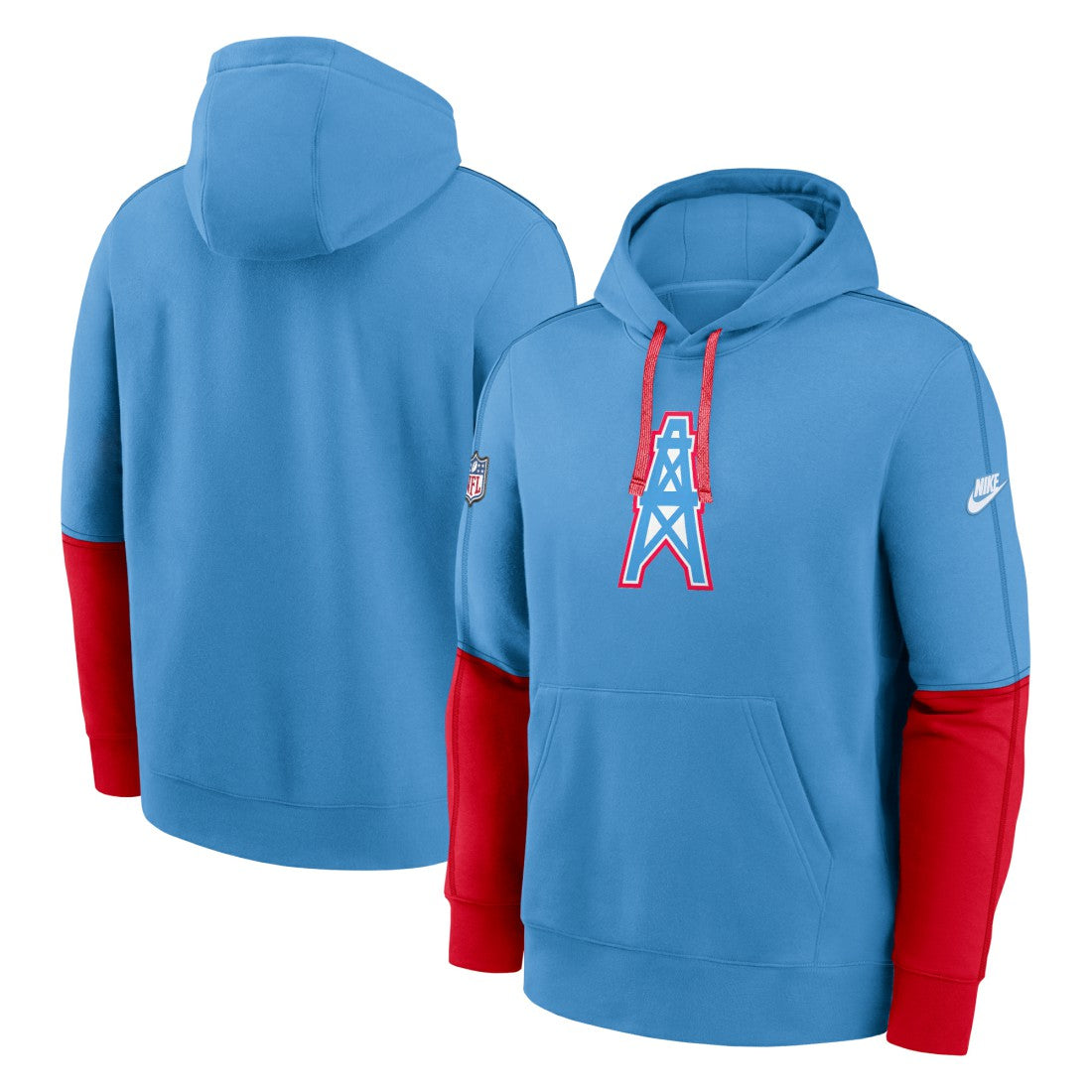 Tennessee Titans Oilers Throwback Alternate Logo Club Tri-Blend Pullover Hoodie Light Blue - Nike