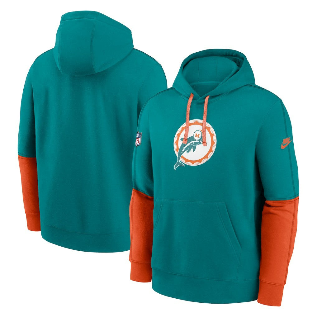 Miami Dolphins Throwback Logo Club Tri-Blend Pullover Hoodie Aqua - Nike