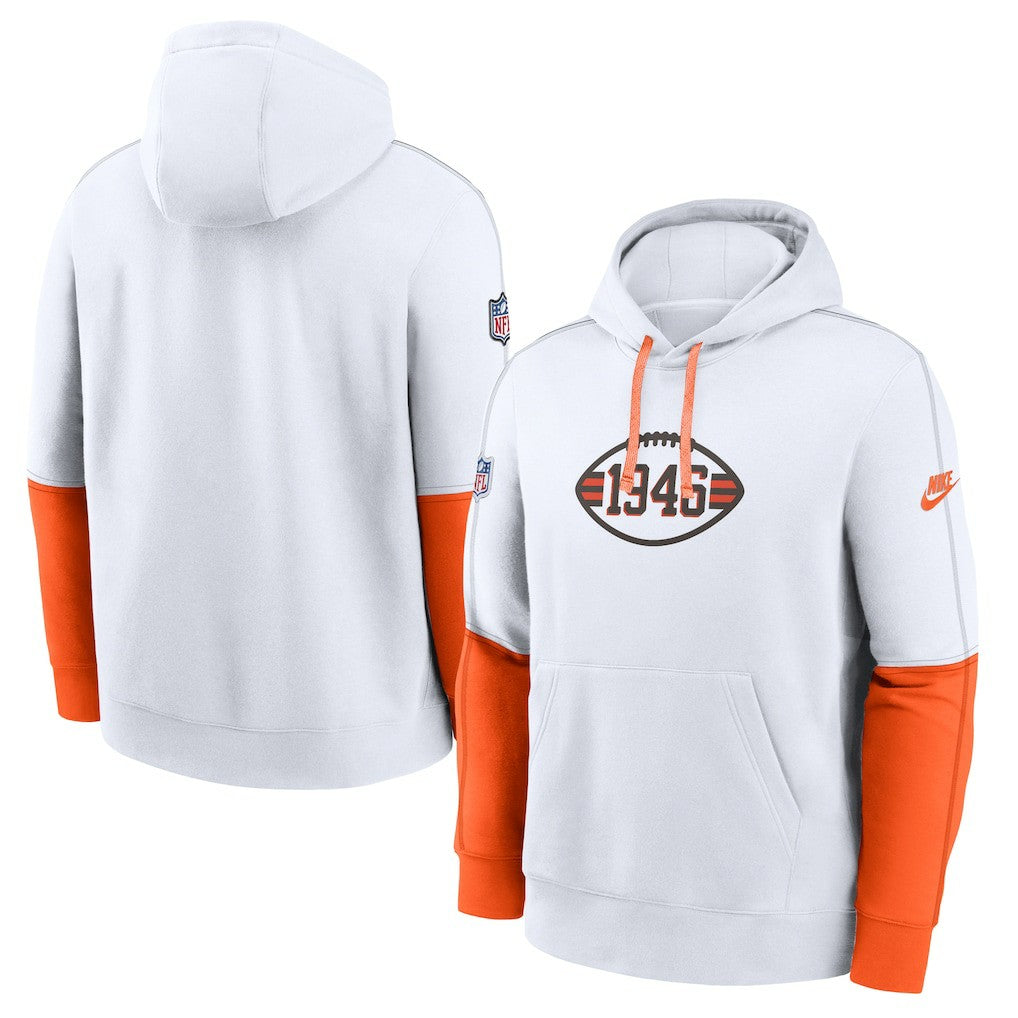 Cleveland Browns Throwback Logo Club Tri-Blend Pullover Hoodie White - Nike