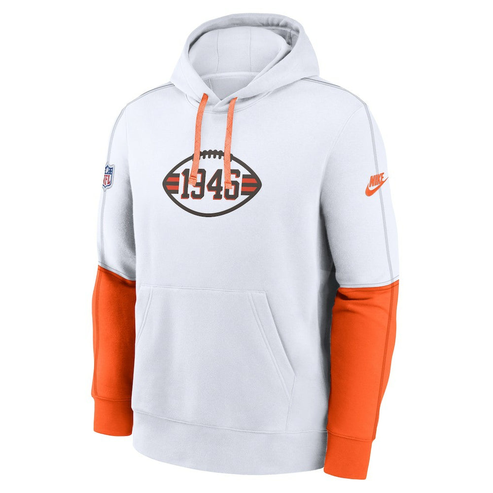 Cleveland Browns Throwback Logo Club Tri-Blend Pullover Hoodie White - Nike