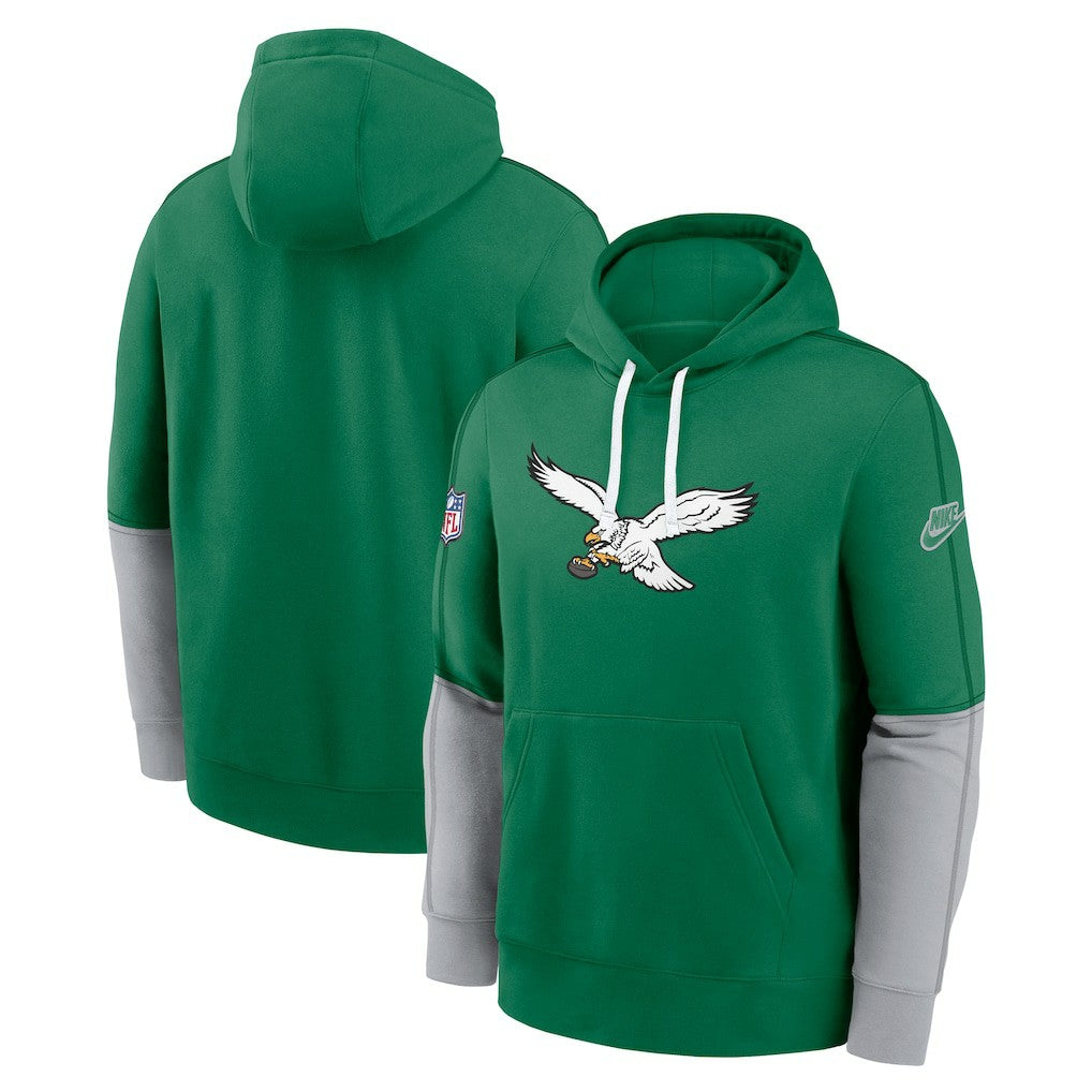 Philadelphia Eagles Throwback Logo Club Tri-Blend Pullover Hoodie Kelly Green - Nike