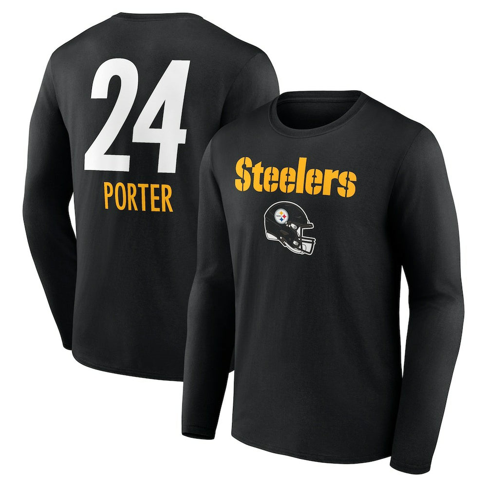 Joey Porter Jr. Pittsburgh Steelers Team Wordmark Player Name & Number Long Sleeve T-Shirt Black - NFL