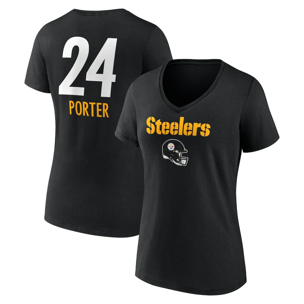 Joey Porter Jr. Pittsburgh Steelers Women's Team Wordmark Player Name & Number V-Neck T-Shirt Black - NFL