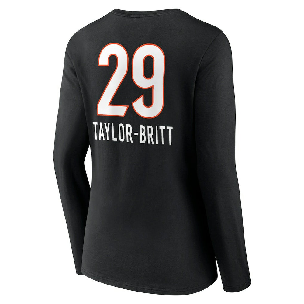 Cam Taylor-Britt Cincinnati Bengals Women's Team Wordmark Player Name & Number Long Sleeve V-Neck T-Shirt Black - NFL