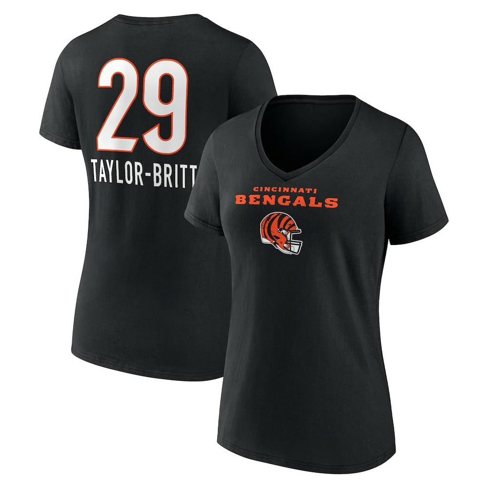 Cam Taylor-Britt Cincinnati Bengals Women's Team Wordmark Player Name & Number V-Neck T-Shirt Black - NFL
