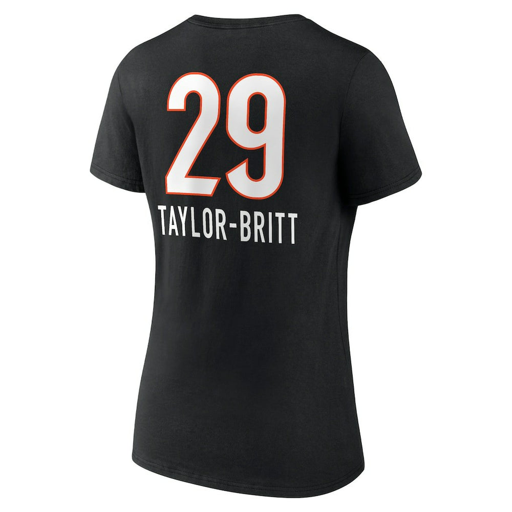 Cam Taylor-Britt Cincinnati Bengals Women's Team Wordmark Player Name & Number V-Neck T-Shirt Black - NFL