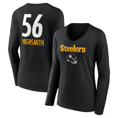 Alex Highsmith Pittsburgh Steelers Women's Team Wordmark Player Name & Number Long Sleeve V-Neck T-Shirt Black - NFL