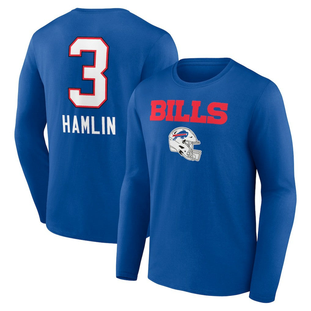 Damar Hamlin Buffalo Bills Team Wordmark Player Name & Number Long Sleeve T-Shirt Royal - NFL