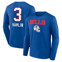 Damar Hamlin Buffalo Bills Team Wordmark Player Name & Number Long Sleeve T-Shirt Royal - NFL